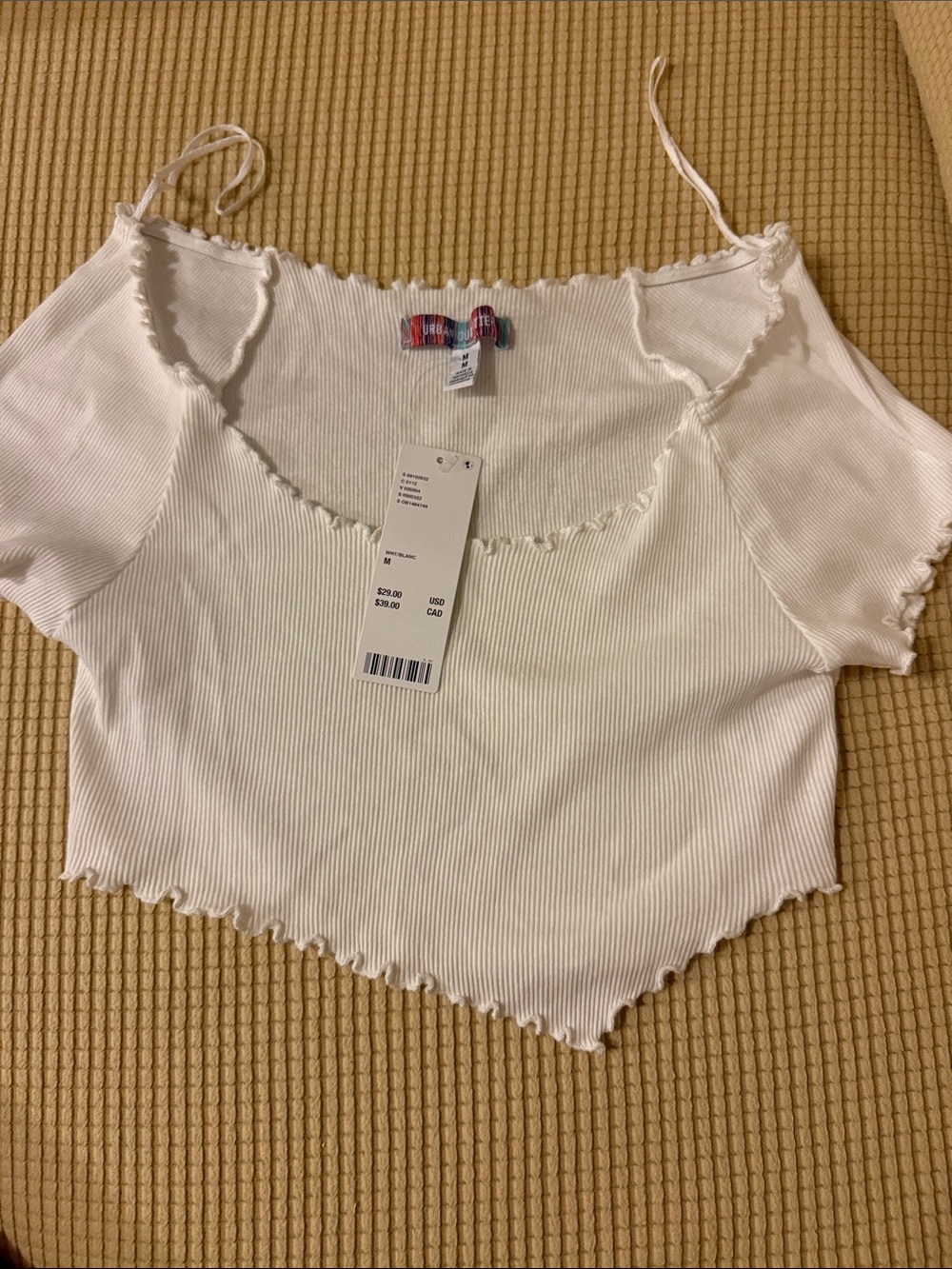 Urban outfitters White Ribbed Lettuce-Edge Crop Top